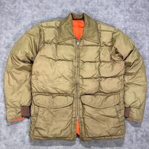 Vintage 70s Comfy Reversible Goose Down Jacket Mens M Olive Hunter Orange